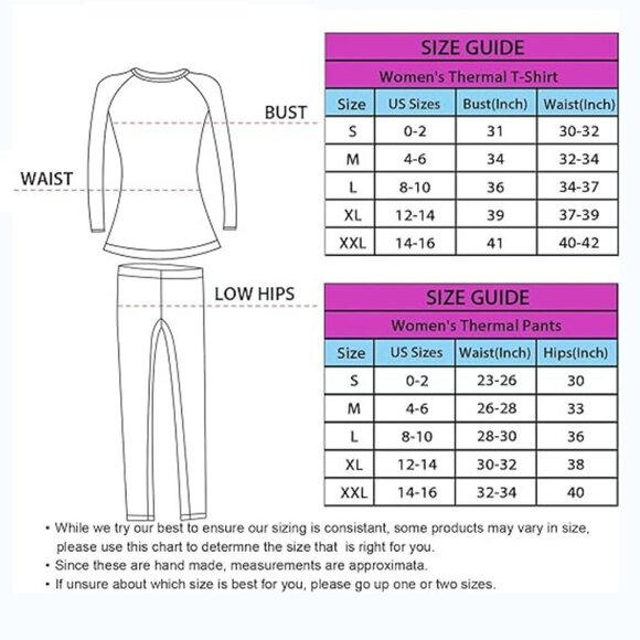 2 Sets Women' Thermal Underwear Fleece Lined Top Bottom Base Layer - Picture 6 of 6